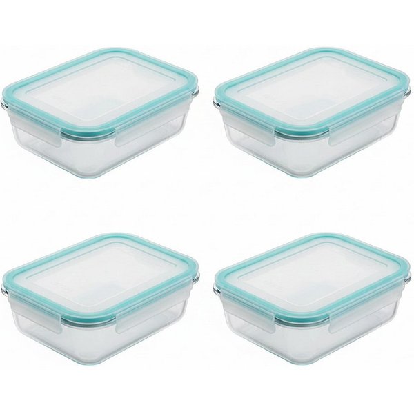 Steuber Frischhaltedose 4er Pack 1000 ml Glasdose mit Mikrowellenventil luft- & wasserdicht, (Spar-Set), gefriertauglich