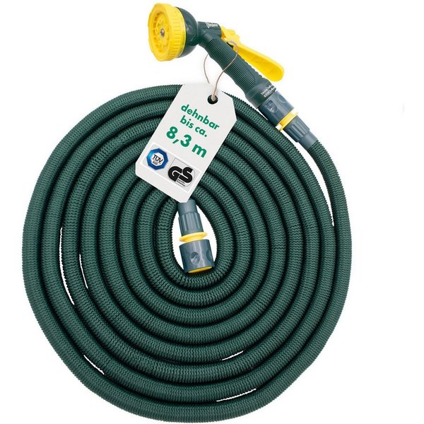 Steuber Gartenschlauch Flexibel, inkl. Sprühkopf und 3-tlg. Adapter-Set, 1/2 Zoll 3-fache Länge durch Wasserzufuhr