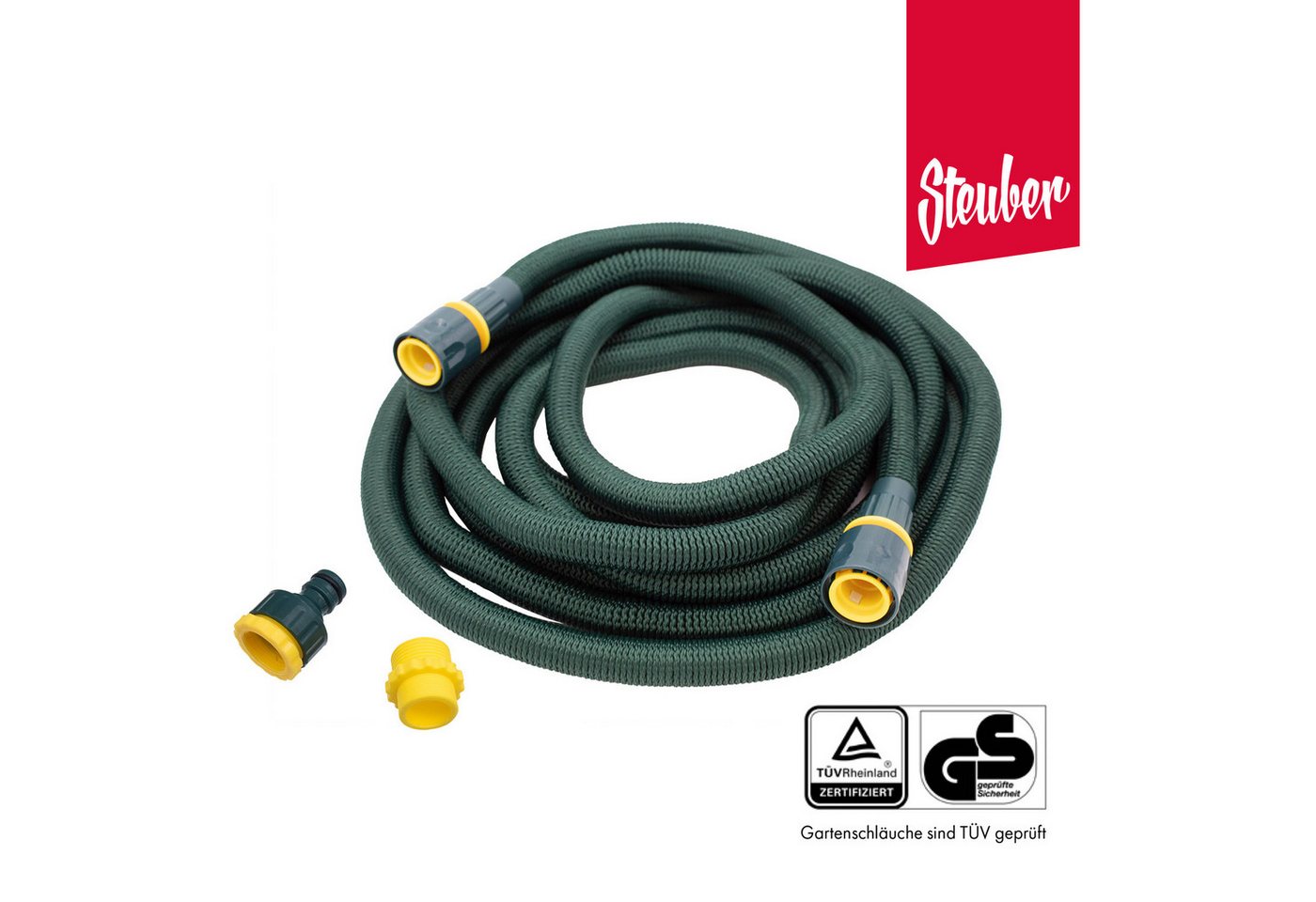 Steuber Gartenschlauch Flexibel, inkl. Sprühkopf und 3-tlg. Adapter-Set, 1/2 Zoll 3-fache Länge durch Wasserzufuhr – Bild 2 von 5