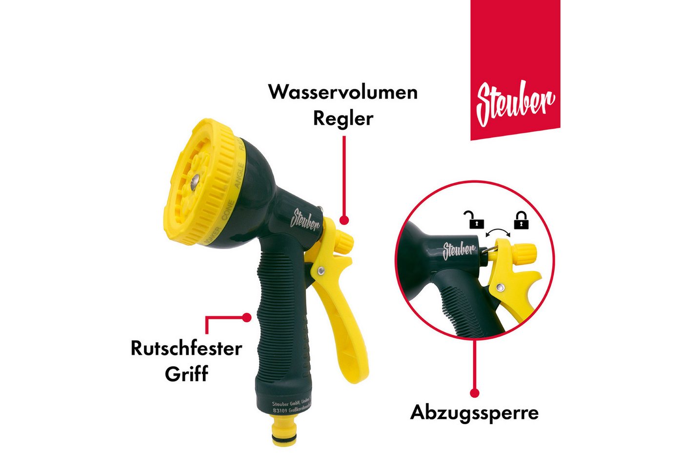 Steuber Gartenschlauch Flexibel, inkl. Sprühkopf und 3-tlg. Adapter-Set, 1/2 Zoll 3-fache Länge durch Wasserzufuhr – Bild 5 von 5