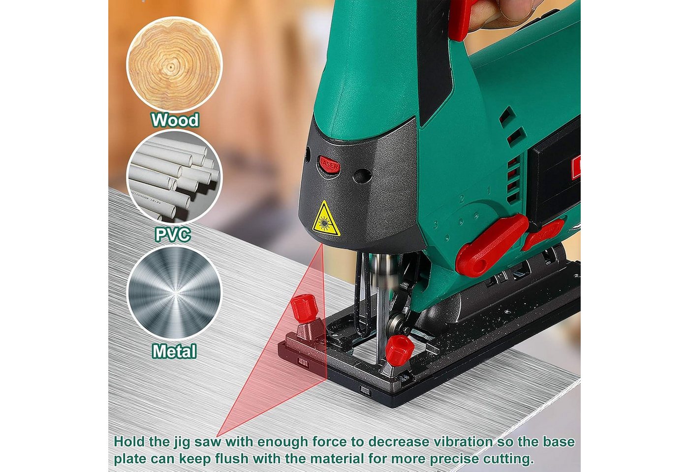 HYCHIKA Stichsäge Hychika Electric Jigsaw,800 W Max Wood Cutting Depth 110 mm – Bild 5 von 5