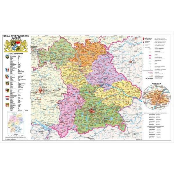 STIEFEL Poster Bayern politisch mit Postleitzahlen, 95 x 61 cm