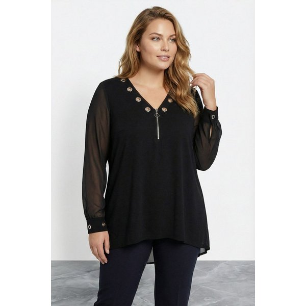 Stil Diva Blusentop Große Größen Schwarze Bluse mit Ärmeln 110880