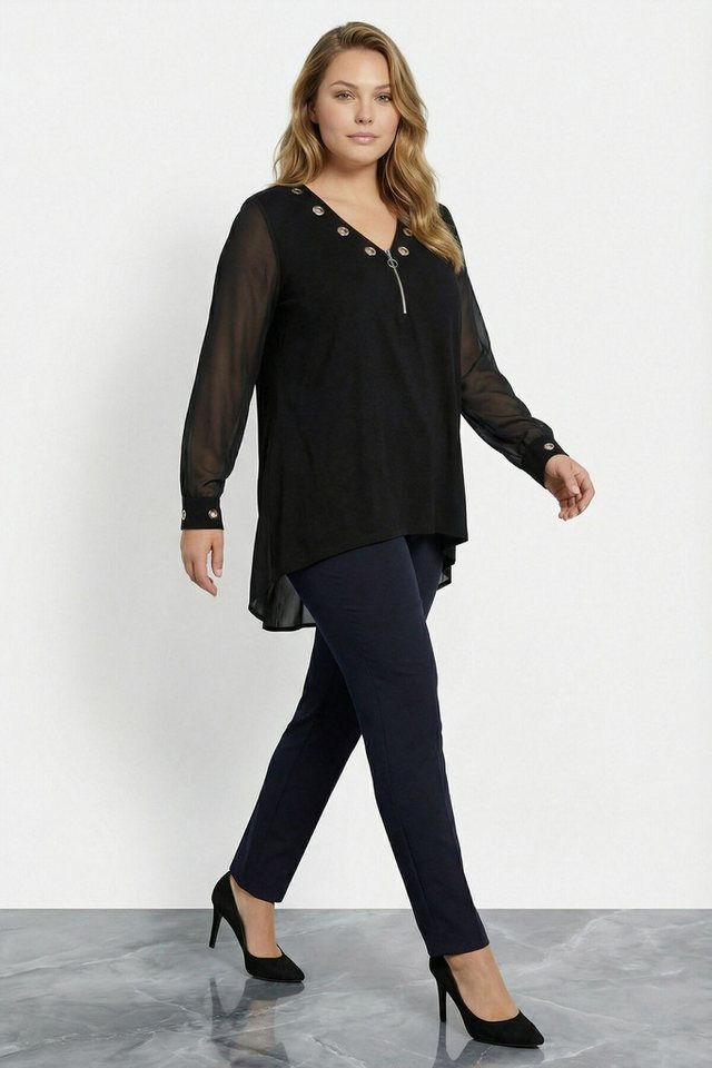 Stil Diva Blusentop Große Größen Schwarze Bluse mit Ärmeln 110880 – Bild 5 von 5