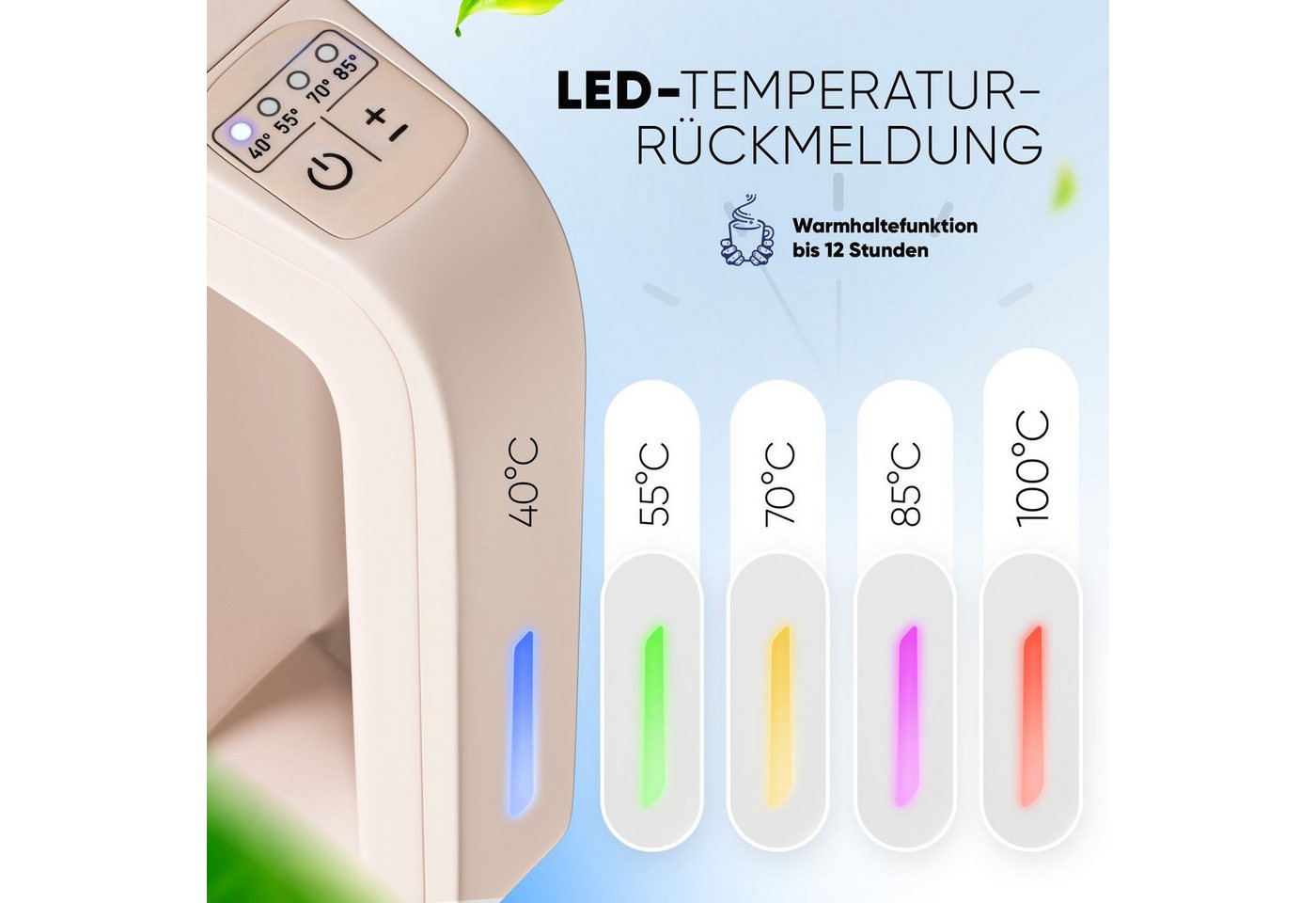 Stillstern Wasserkocher Wasserkocher 1,7L, Schnelles Aufkochen, mit Temperatureinstellung, 1.7 l, 2200 W, 2200W, 12 Std. Warmhaltefunktion, Leise – Bild 5 von 5