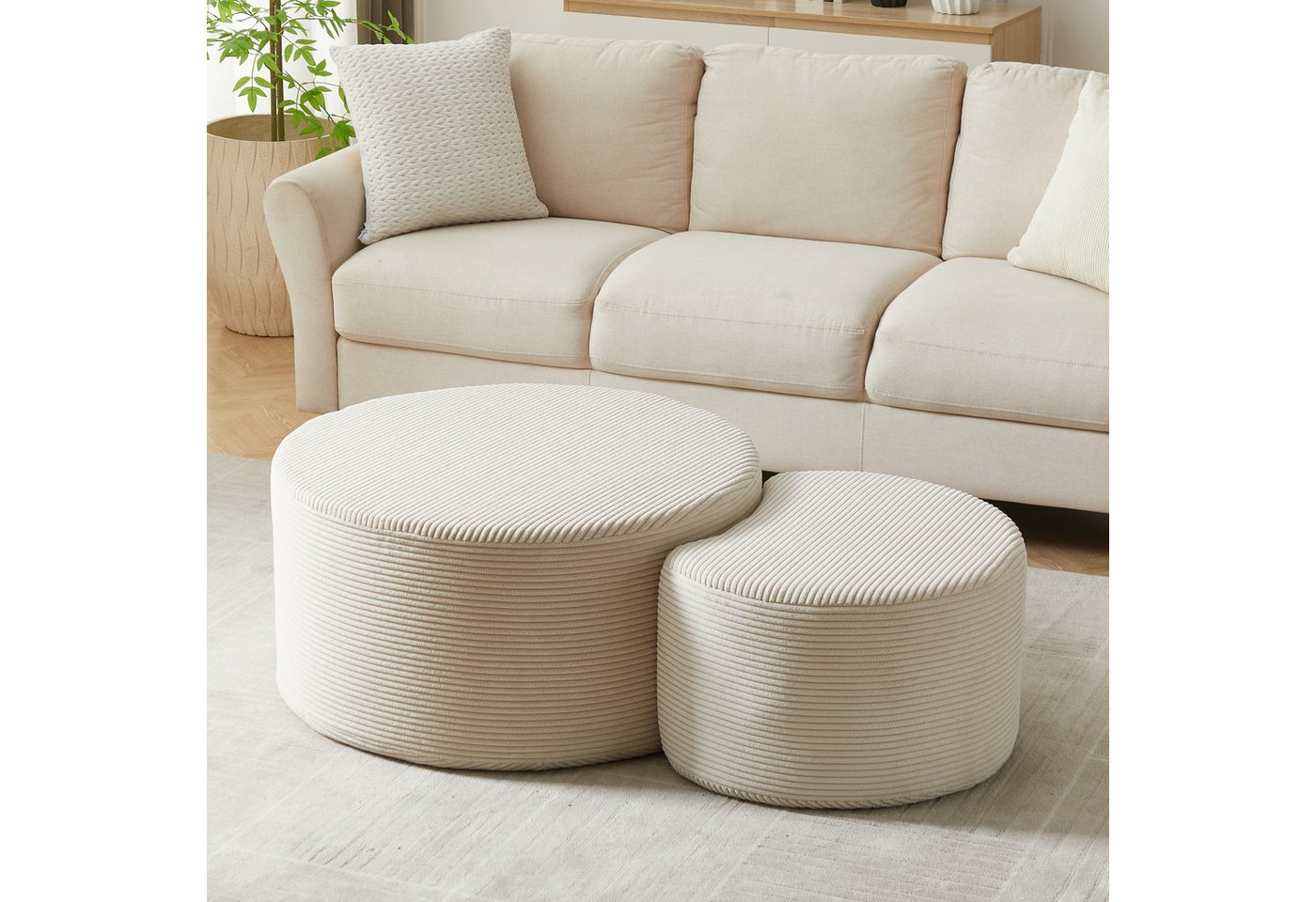 STILVORA Couchtisch aus Schaumstoff,2er-Set Kaffeetisch Wohnzimmerset keine Montage (2-teiliges gepolstertes, vielseitig als Couchtisch & Ottoman) – Bild 2 von 5