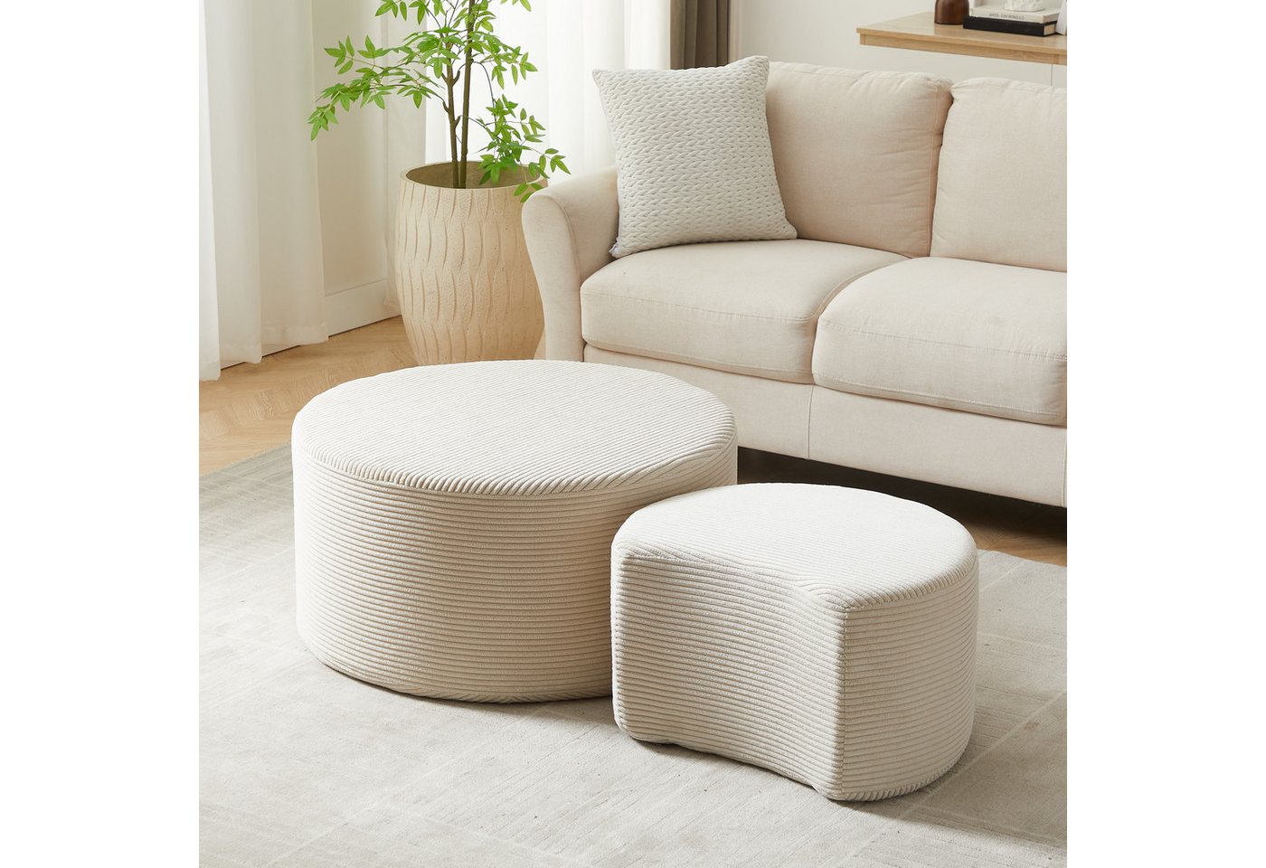 STILVORA Couchtisch aus Schaumstoff,2er-Set Kaffeetisch Wohnzimmerset keine Montage (2-teiliges gepolstertes, vielseitig als Couchtisch & Ottoman) – Bild 3 von 5