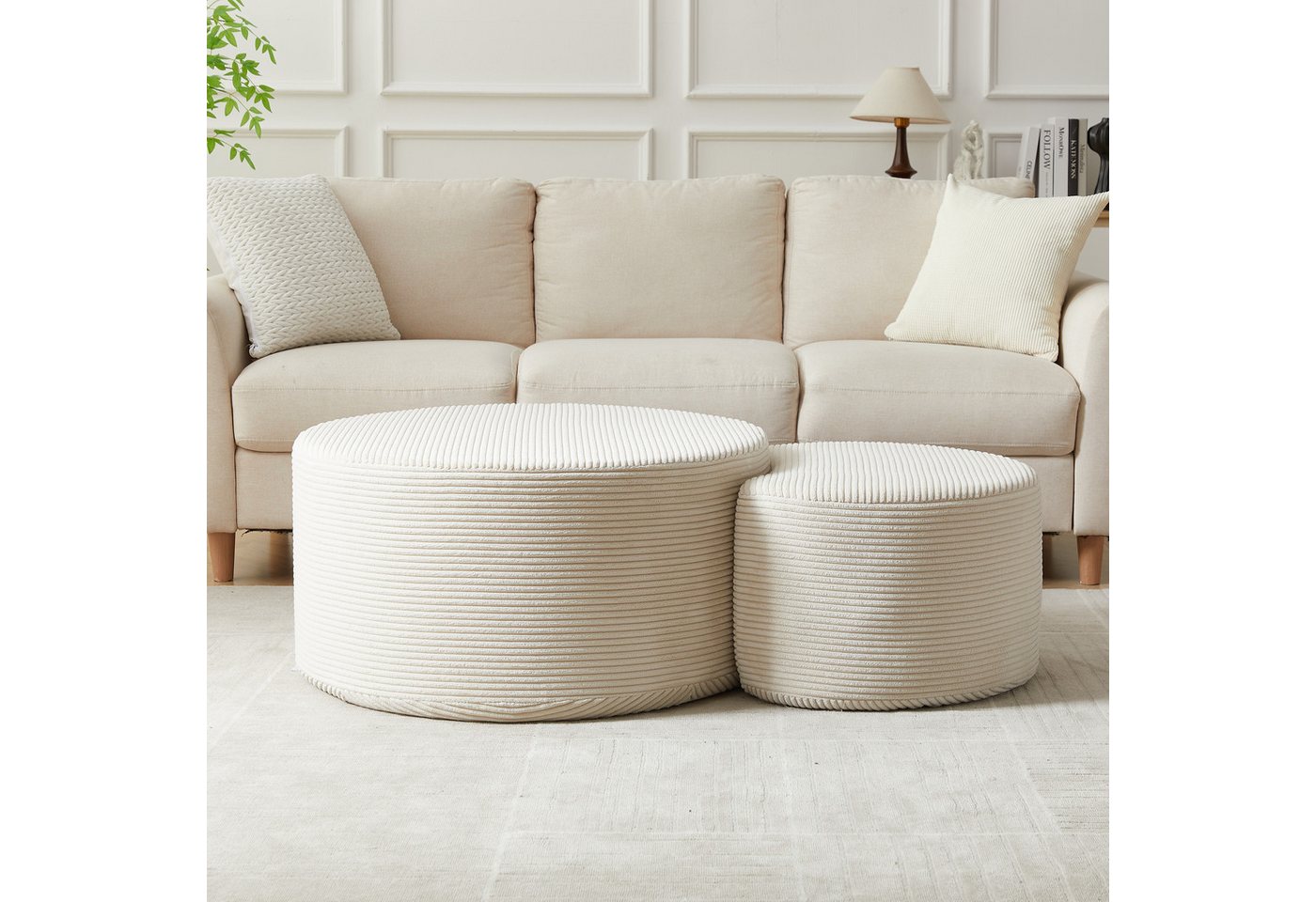 STILVORA Couchtisch aus Schaumstoff,2er-Set Kaffeetisch Wohnzimmerset keine Montage (2-teiliges gepolstertes, vielseitig als Couchtisch & Ottoman) – Bild 4 von 5