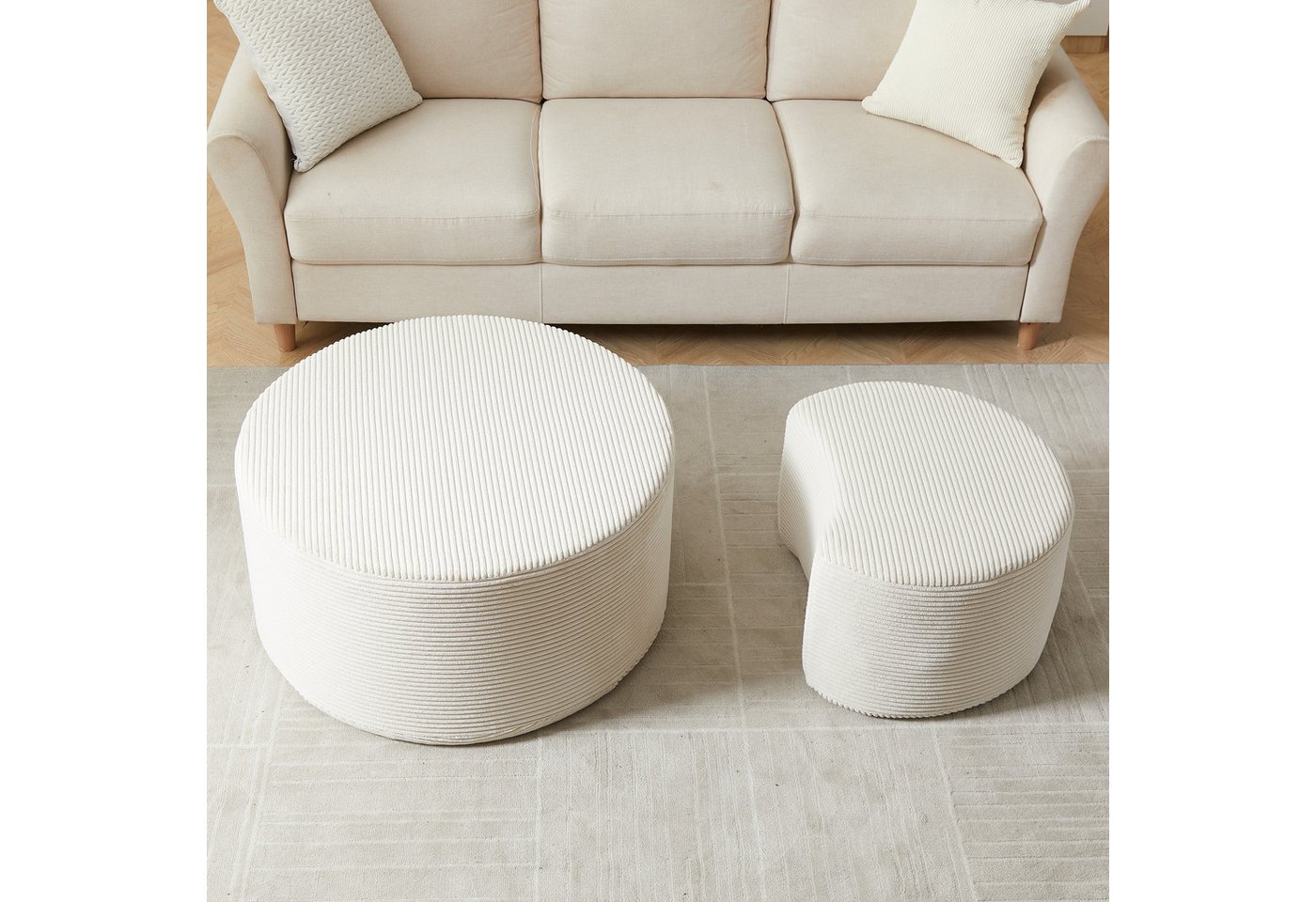 STILVORA Couchtisch aus Schaumstoff,2er-Set Kaffeetisch Wohnzimmerset keine Montage (2-teiliges gepolstertes, vielseitig als Couchtisch & Ottoman) – Bild 5 von 5