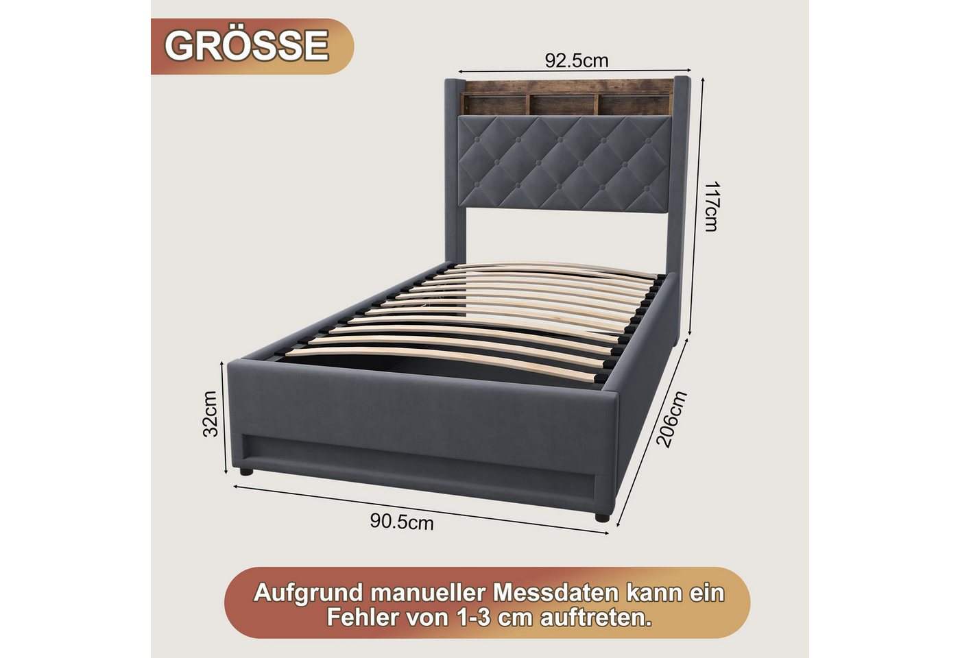 STILVORA Polsterbett mit bettkasten,Stauraumbett Boxspringbett 90×190 mit USB & LED-Licht (Funktionbett mit Hydraulikstange,Tragfähigkeit: 200kg, Strapazierfähi – Bild 4 von 5