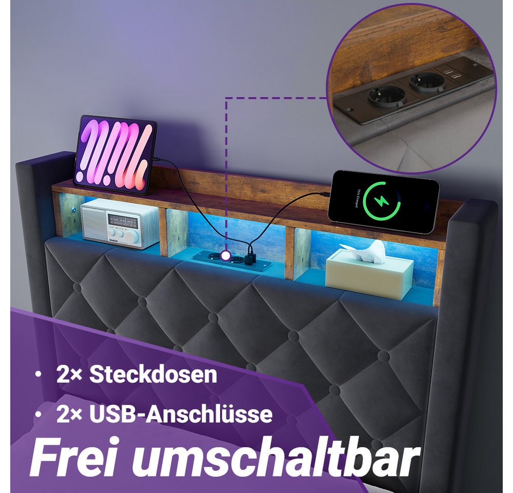 STILVORA Polsterbett mit bettkasten,Stauraumbett Boxspringbett 90×190 mit USB & LED-Licht (Funktionbett mit Hydraulikstange,Tragfähigkeit: 200kg, Strapazierfähi – Bild 5 von 5