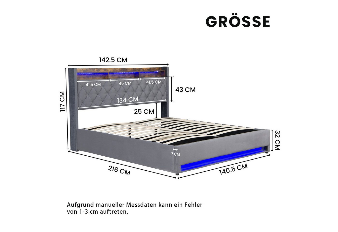 STILVORA Polsterbett mit bettkasten,Stauraumbett Boxspringbett 140×200 mit USB & LED-Licht (Funktionbett mit Hydraulikstange,Tragfähigkeit: 200kg, Strapazierfäh – Bild 4 von 5