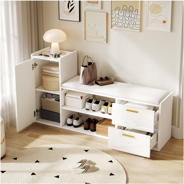 STILVORA Schuhschrank mit Schubladen,Schuhregal Aufwahrungsschrank Hochglanz mit Sitzbank (Schuhregal, 1-St., 2 Schubladen, 1 Schrank) Sitzbänke mit gepolsterte
