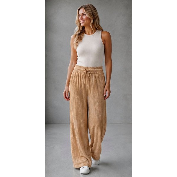 Worldclassca Stoffhose Worldclassca Crinkle-Hose Stoffhose Plissierte Weite Sommerhose Neue Kollektion - Stilvolle und gemütliche Sommer Mode für Damen