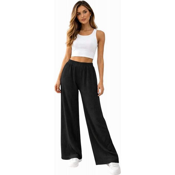 Worldclassca Stoffhose Worldclassca Musselin Stoff Hose Freizeit Sommer Leichte Musselinhose Neue Kollektion - Stilvolle und gemütliche Sommer Mode für Damen