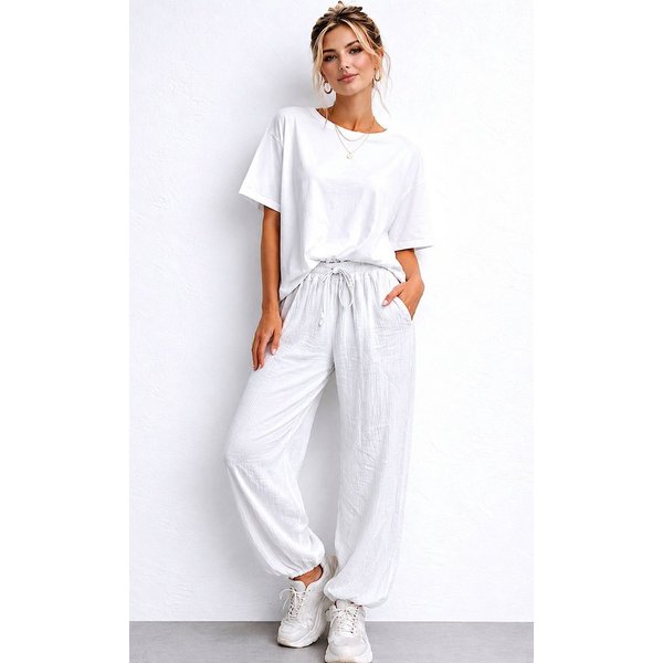 Worldclassca Stoffhose Worldclassca Musselin Stoff Hose Freizeit Sommer Leichte Haremhose Neue Kollektion - Stilvolle und gemütliche Sommer Mode für Damen