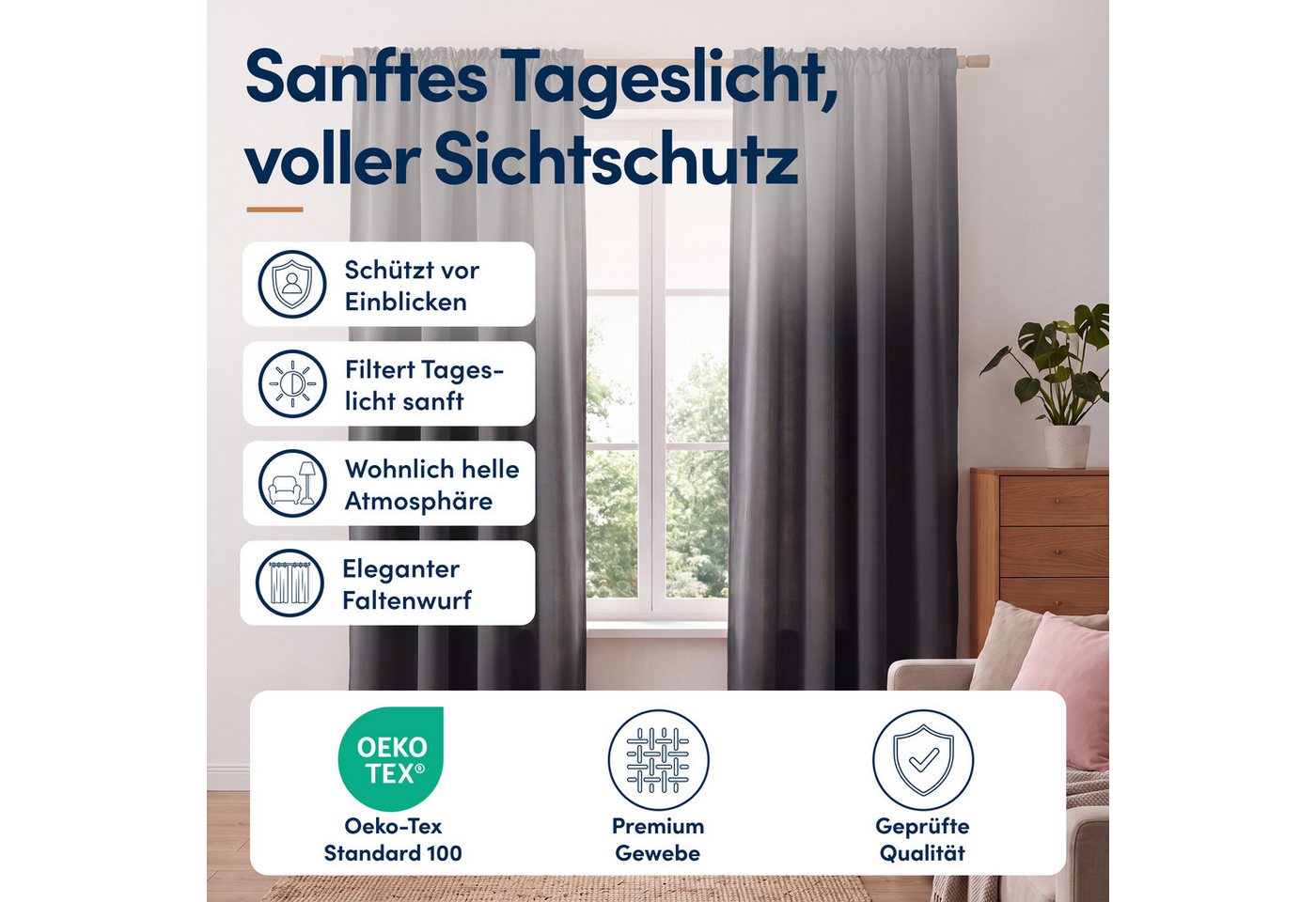 Stoffschmiede Gardine Blickdicht, mit Kräuselband, Kräuselband, abdunkelnd – Bild 2 von 5