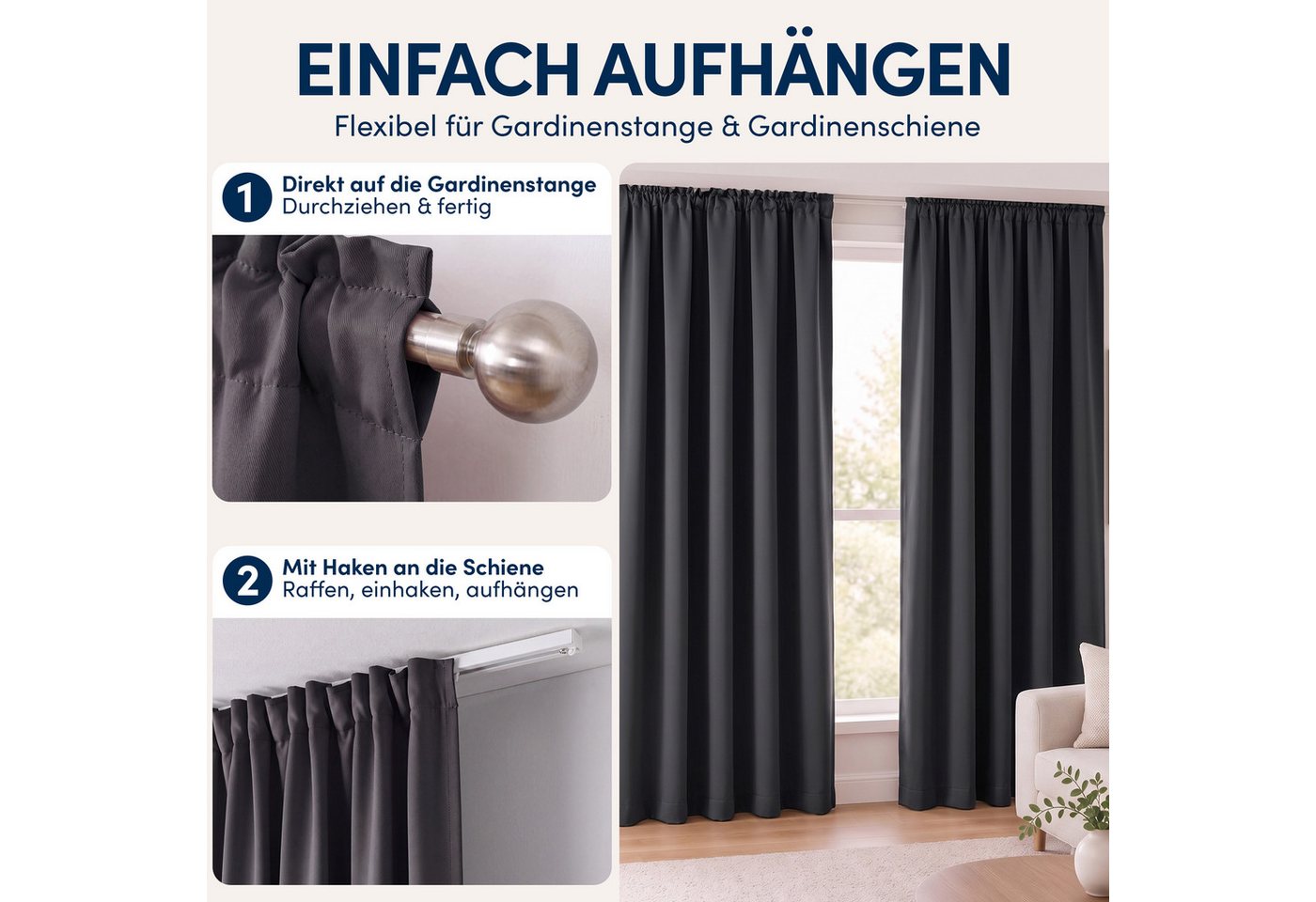 Stoffschmiede Gardine Blickdicht, mit Kräuselband, Kräuselband, abdunkelnd – Bild 5 von 5