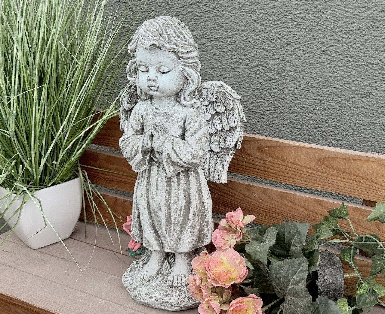 Stone and Style Engelfigur Frostfeste Steinfigur Engel stehend groß – Bild 2 von 5