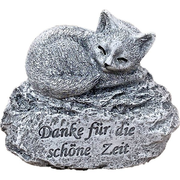 Stone and Style Gartenfigur Frostfeste Steinfigur Grabschmuck Katze "Danke für die schöne Zeit"