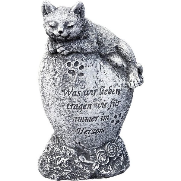 Stone and Style Gartenfigur Frostfeste Steinfigur Grabschmuck Katze "Was wir lieben"