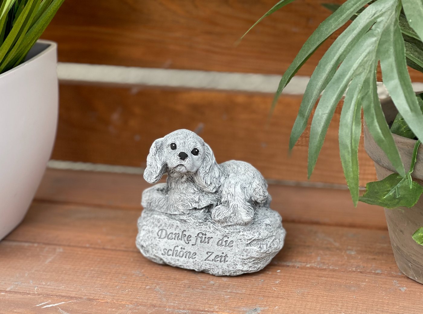 Stone and Style Gartenfigur Frostfeste Steinfigur Grabschmuck Hund "Danke für die schöne Zeit" – Bild 2 von 5