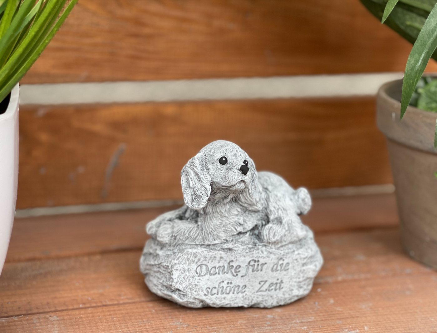 Stone and Style Gartenfigur Frostfeste Steinfigur Grabschmuck Hund "Danke für die schöne Zeit" – Bild 3 von 5