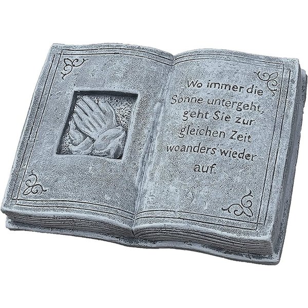Stone and Style Gartenfigur Frostfester Grabschmuck Buch mit Sonne