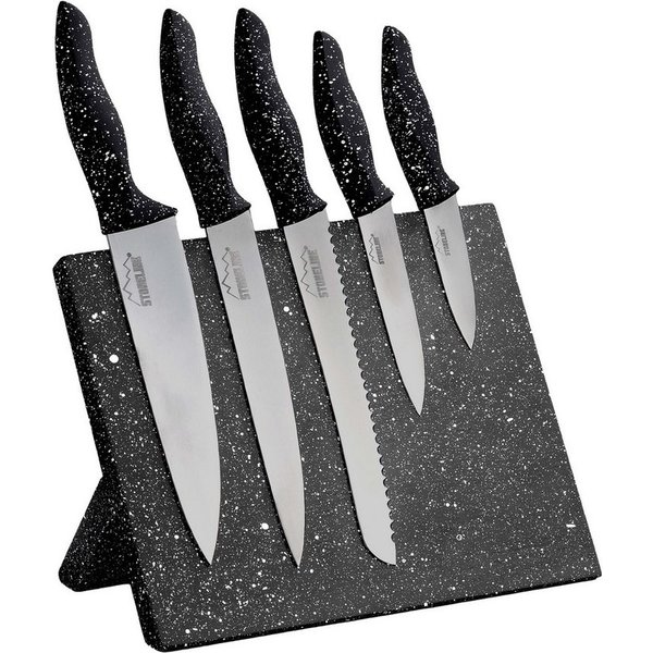 STONELINE Messer-Set Magnet Messerblock, bestückt, 6-teilig, mit klappbarem Ständer (5-tlg), rostfreier Edelstahl mit Titanbeschichtung, Designed in Germany