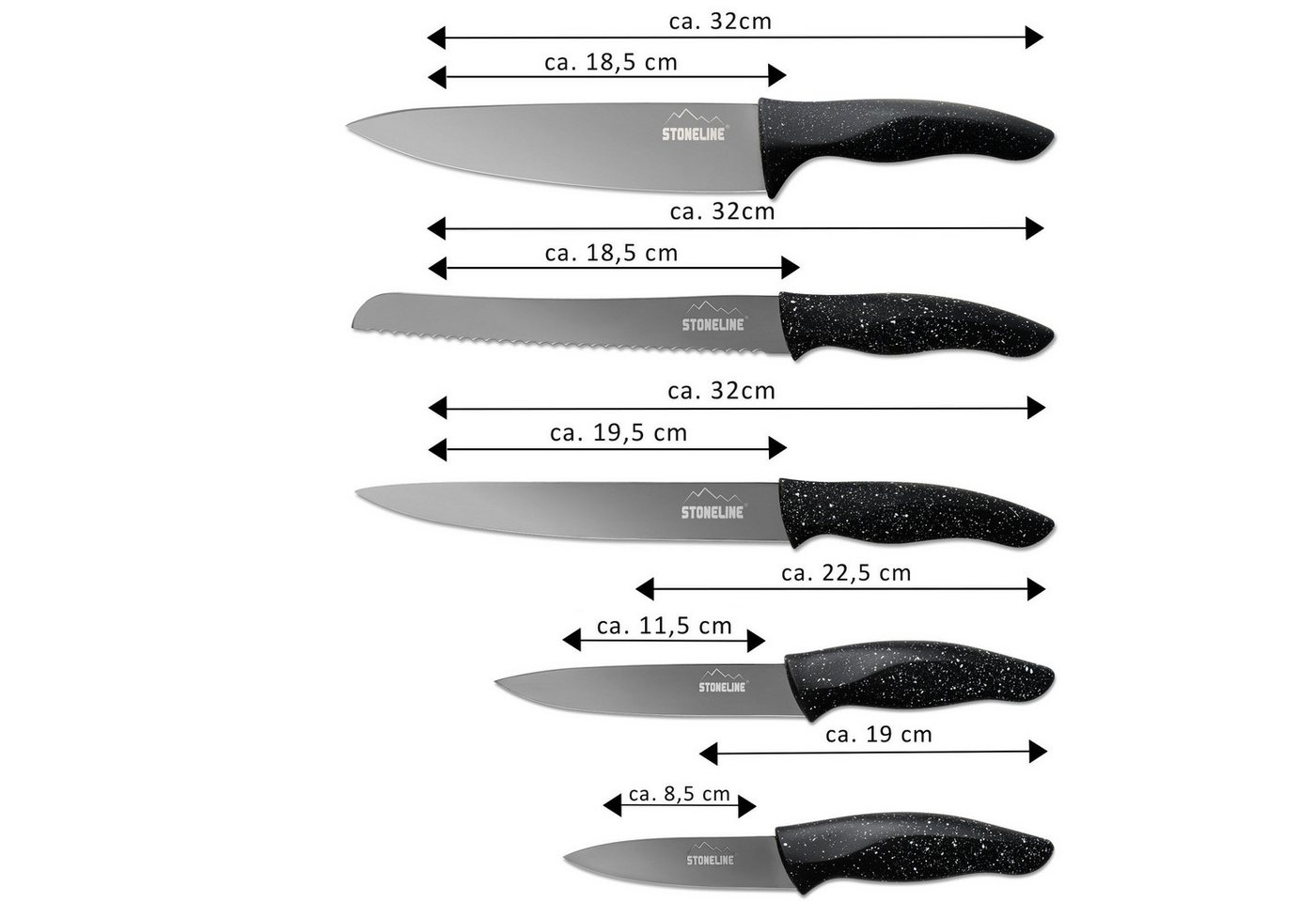 STONELINE Messer-Set Magnet Messerblock, bestückt, 6-teilig, mit klappbarem Ständer (5-tlg), rostfreier Edelstahl mit Titanbeschichtung, Designed in Germany – Bild 3 von 5