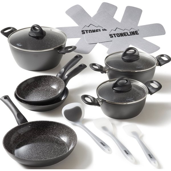 STONELINE Topf-Set, Aluminium (Set, 14-tlg., Bratentopf 22 cm, je 1 Kochtopf 18/20 cm, je 1 Bratpfanne 16/20/24 cm), Keramik-Antihaftbeschichtung, Induktion