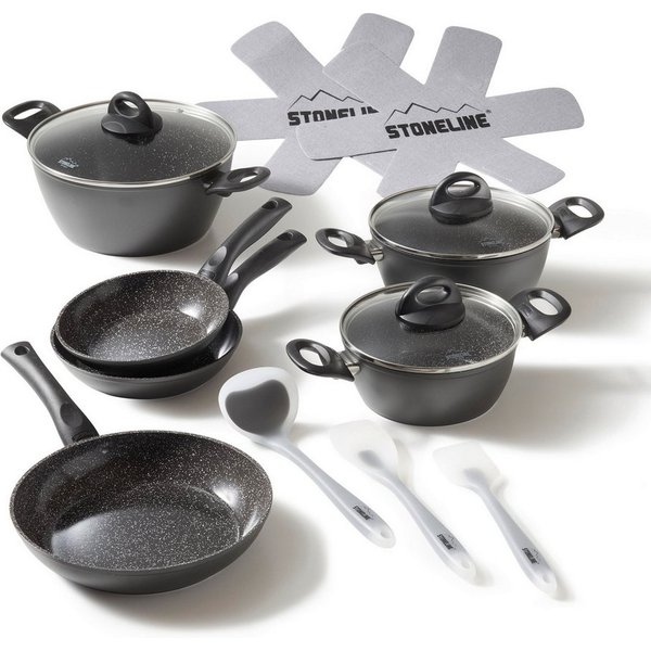 STONELINE Topf-Set, Keramik, Aluminium (14-tlg), mit echten Steinpartikeln, induktionsgeeignet, Designed in Germany