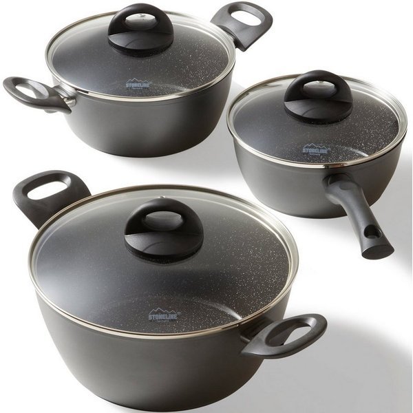 STONELINE Topf-Set CERAMIC, Aluminium (Set, 6-tlg., 1x Bratentopf Ø 24 cm, 1x Kasserolle Ø 18 cm, 1x Kochtopf Ø 20 cm), Induktion