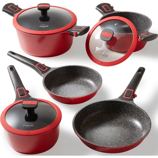STONELINE Topf-Set Imagination PLUS, Aluminiumguss (8-tlg., Kasserolle 18 cm, Bratentopf 24 cm, Kochtopf 20 cm, Pfanne 20/24 cm), mit abnehmbaren 3-Stufen-Siche