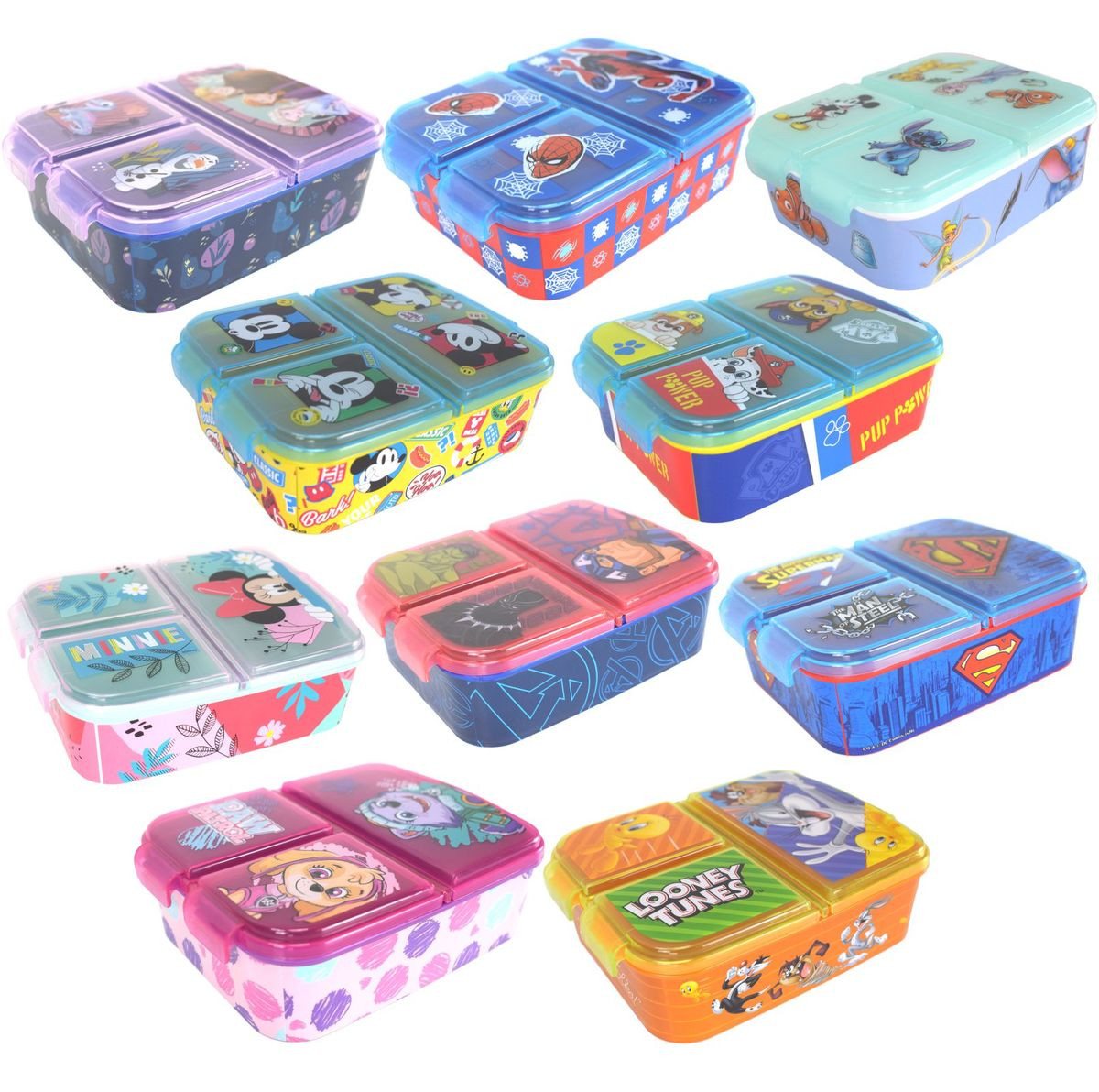Stor Lunchbox Brotdose für Kinder mit 3 Fächern verschiedene Motive, Kunststoff, authentisches Design – Bild 2 von 4