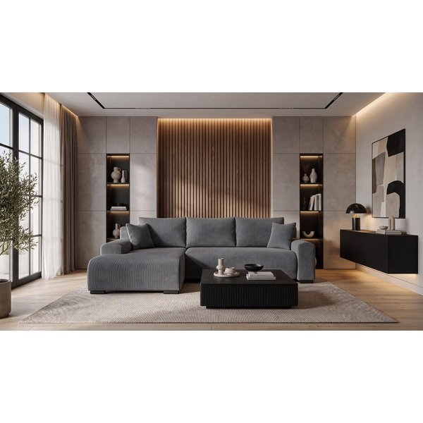 storez24 Ecksofa Soffe, mit Bettkasten und Schlaffunktion, Cordstoff, L-Form, bequem