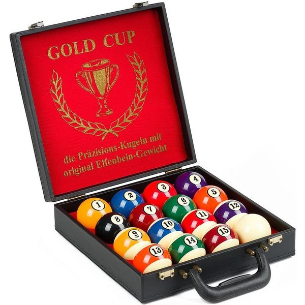 Stradivari Billardtisch Billardkugeln Gold Cup Turnier, Optimaler Kugelschwerpunkt in der Mitte: exakte Kugelstöße