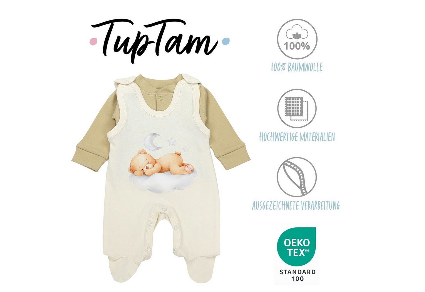 TupTam Strampler TupTam Baby Mädchen Jungen Strampler mit Langarmshirt Aufdruck Spruch – Bild 2 von 4