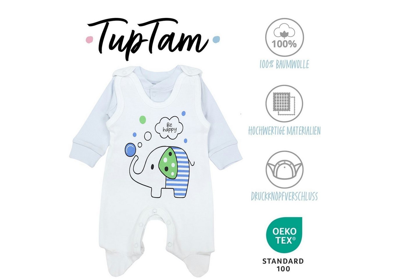 TupTam Strampler TupTam Baby Mädchen Jungen Strampler mit Langarmshirt Aufdruck Spruch – Bild 3 von 3