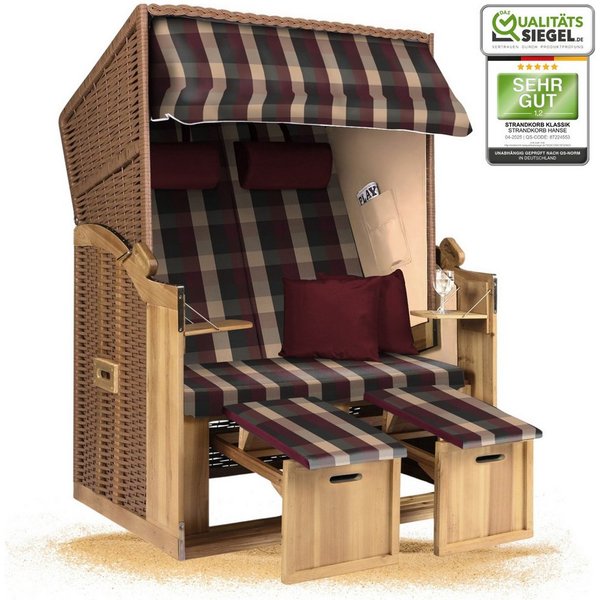 Strandkorb Hanse Strandkorb Strandkorb 2-Sitzer Ostsee Volllieger Beige Rot, BxTxH: 120x80x160 cm, Ostsee Volllieger, Ostsee 2-Sitzer Modell 2025, Stabiles Wach