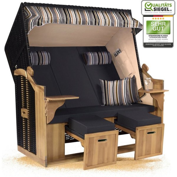 Strandkorb Hanse Strandkorb Strandkorb Ostsee XXL 2,5 Sitzer Volllieger in Schwarz Anthrazit, BxTxH: 150x80x160 cm, Ostsee XXL Volllieger, Ostsee 2,5-Sitzer Mod