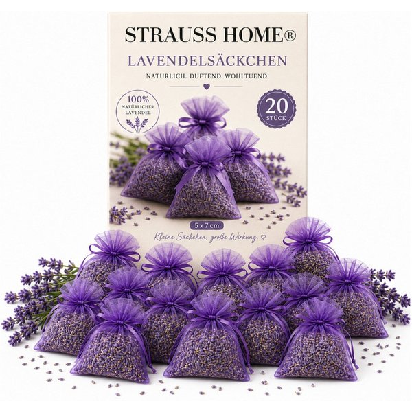 Strauss Home Duftbeutel Lavendel Säckchen 20er Pack – Natürliche Duftbeutel gegen Motten, 20-tlg.