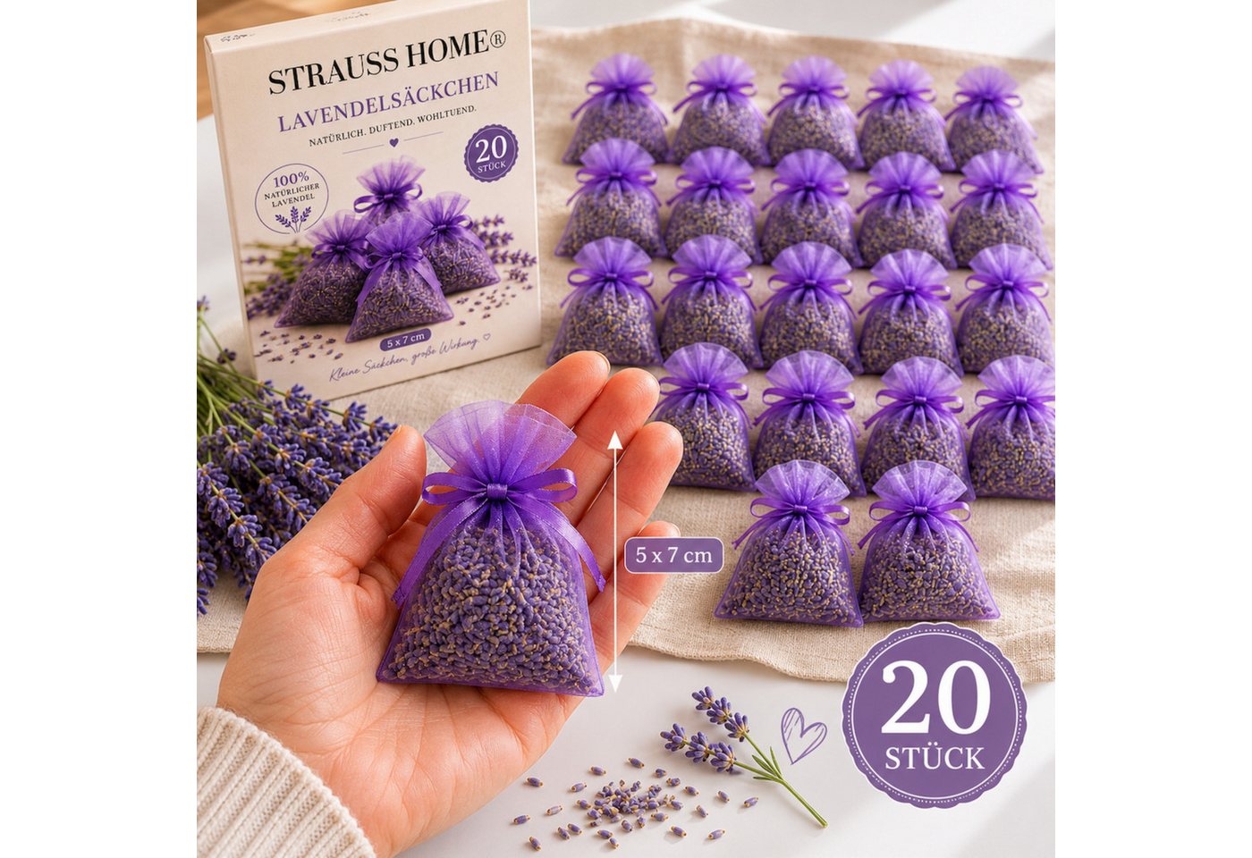 Strauss Home Duftbeutel Lavendel Säckchen 20er Pack – Natürliche Duftbeutel gegen Motten, 20-tlg. – Bild 2 von 5