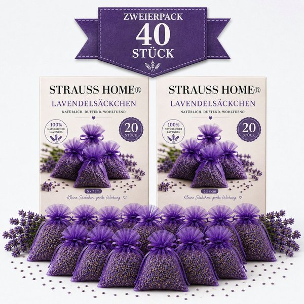 Strauss Home Duftbeutel Lavendel Säckchen 20er Pack – Natürliche Duftbeutel gegen Motten, 40-tlg.