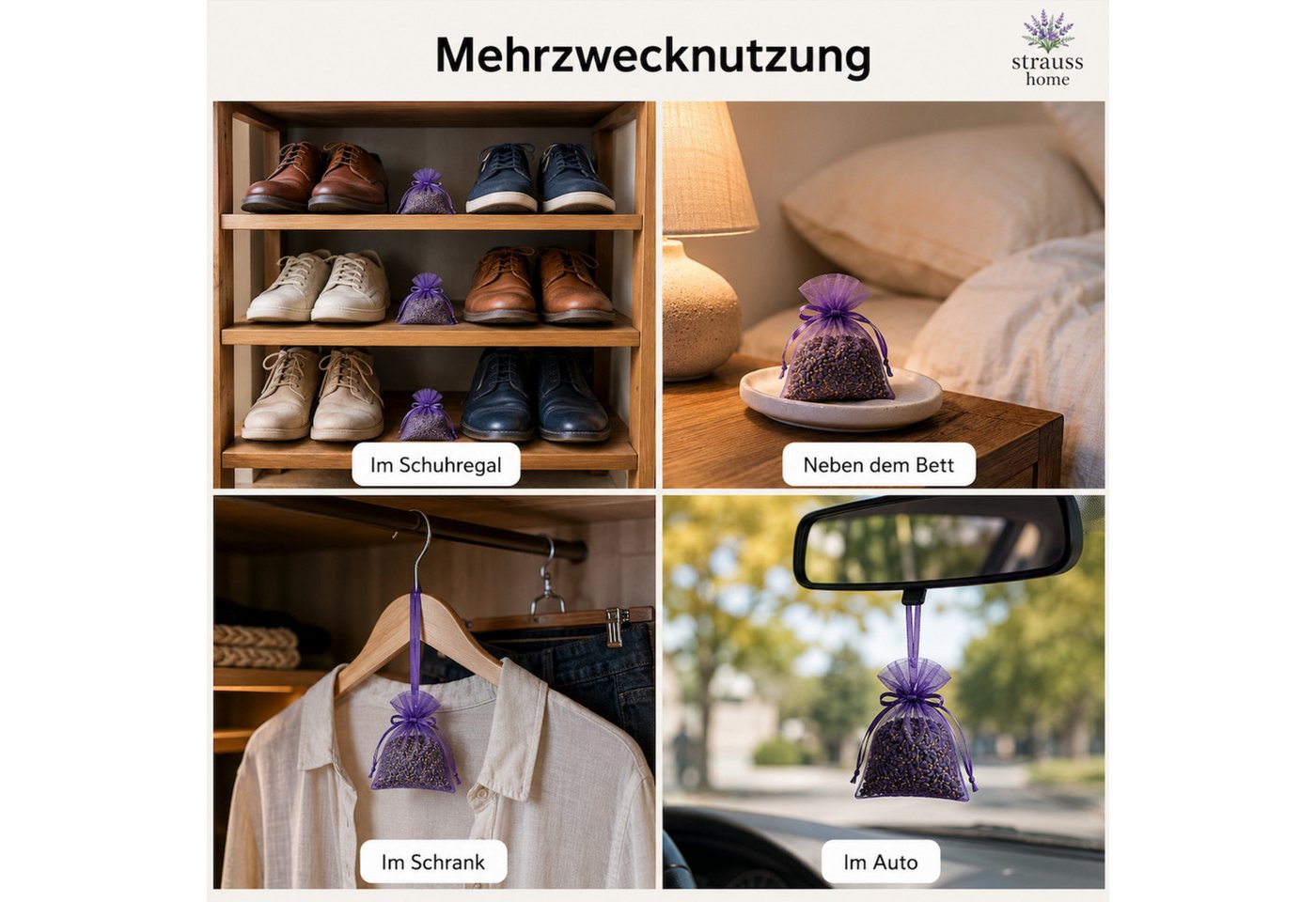 Strauss Home Duftbeutel Lavendel Säckchen 20er Pack – Natürliche Duftbeutel gegen Motten, 40-tlg. – Bild 4 von 5