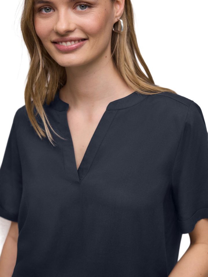 STREET ONE Blusenshirt blau,Casual,Viskose,Unifarben,V-Ausschnitt,Kurz,Gerade – Bild 2 von 5