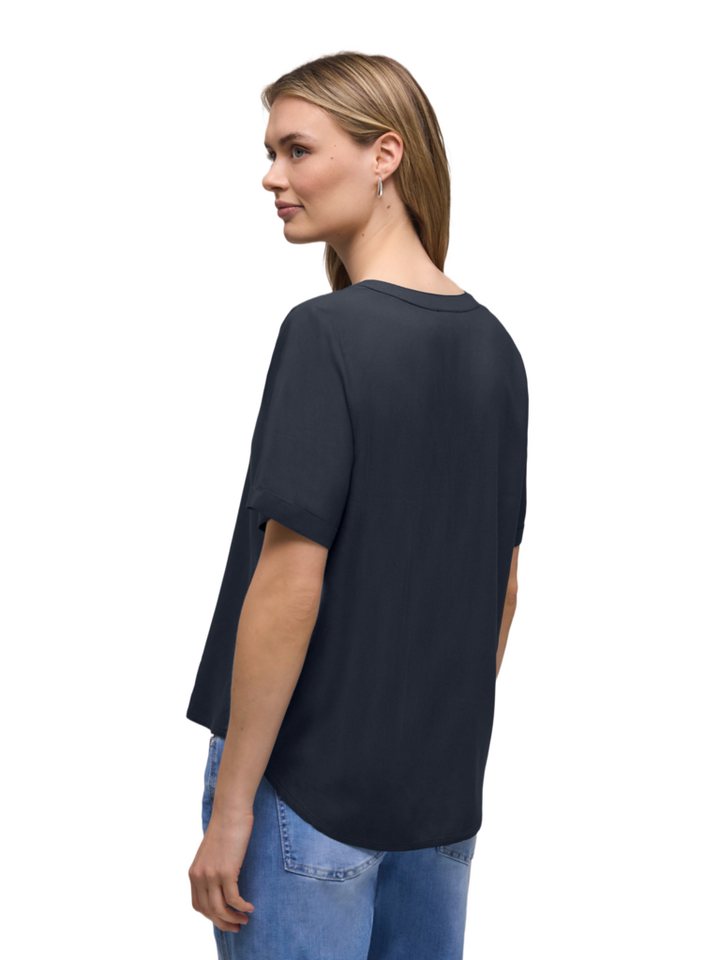 STREET ONE Blusenshirt blau,Casual,Viskose,Unifarben,V-Ausschnitt,Kurz,Gerade – Bild 4 von 5