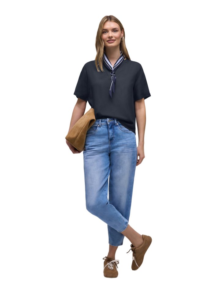 STREET ONE Blusenshirt blau,Casual,Viskose,Unifarben,V-Ausschnitt,Kurz,Gerade – Bild 5 von 5