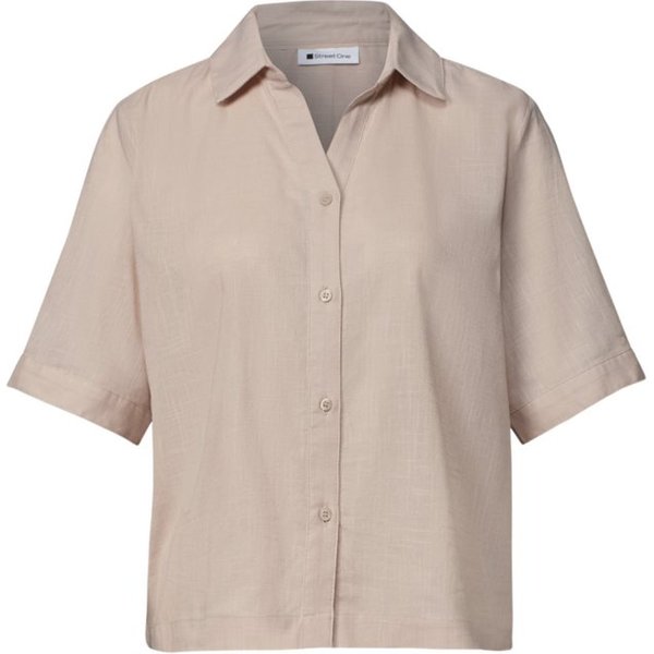 STREET ONE Blusenshirt natur,Casual,Baumwolle,Unifarben,Hemdblusenkragen,Kurz,Regular Fit