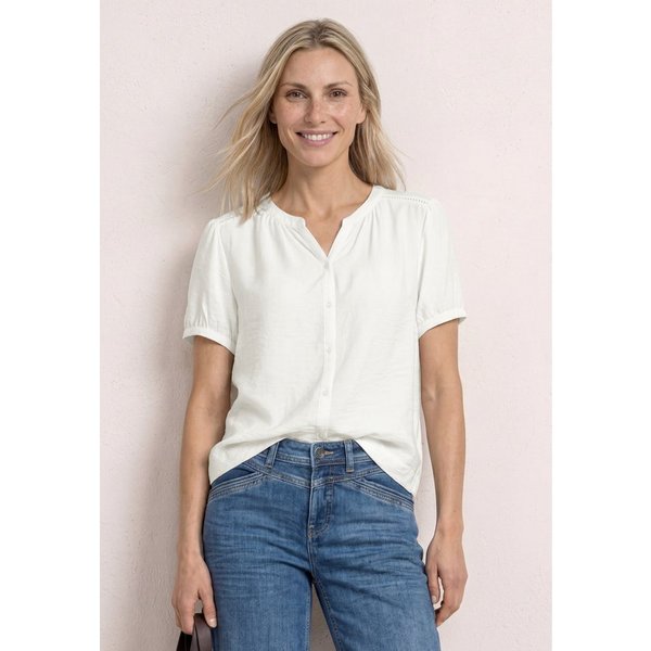 STREET ONE Kurzarmbluse Sommerbluse mit Split Neck und Knöpfen